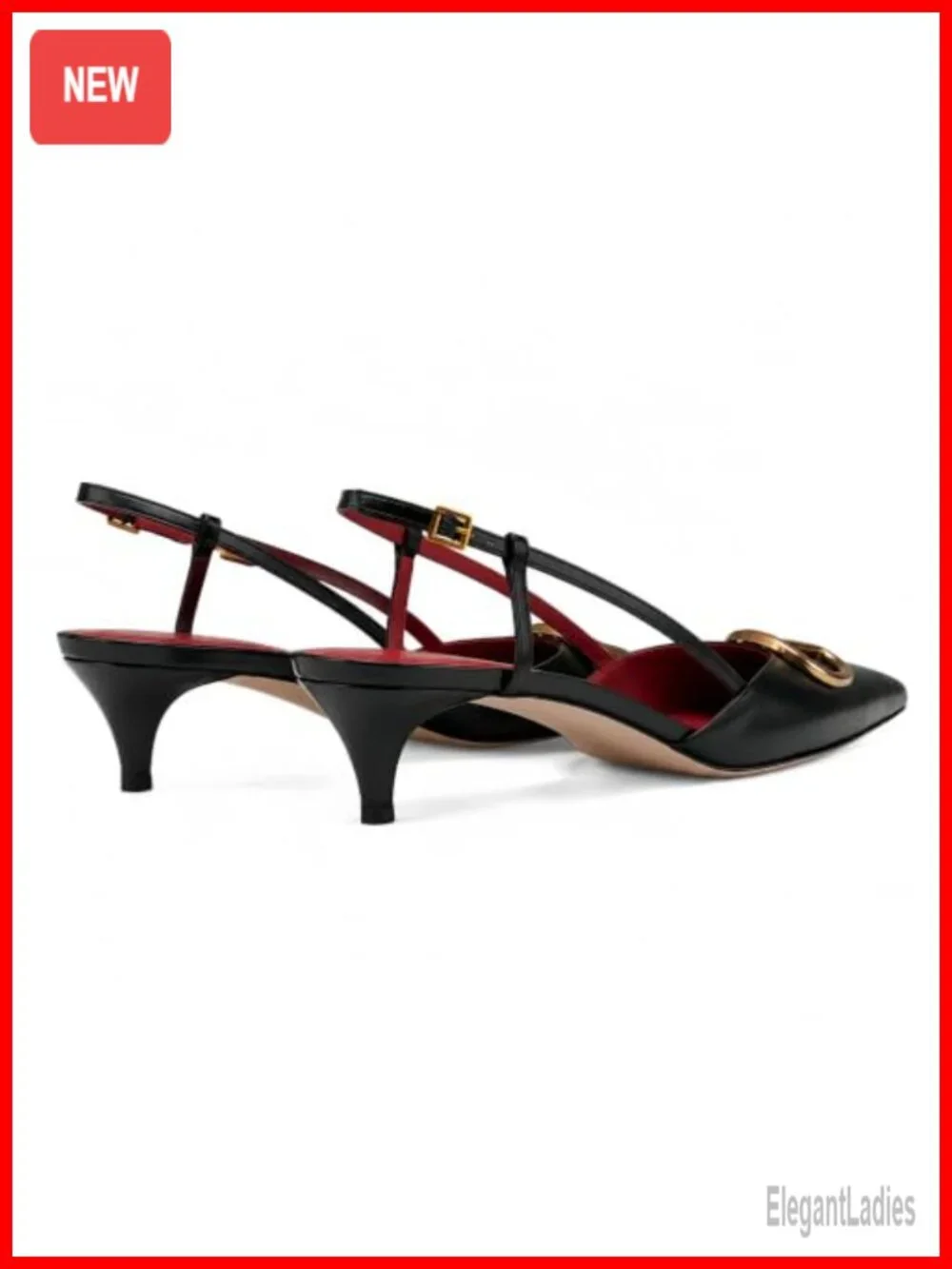 Slingback Kitten Heels Faux Leather Pointed Toe Formal Sandals